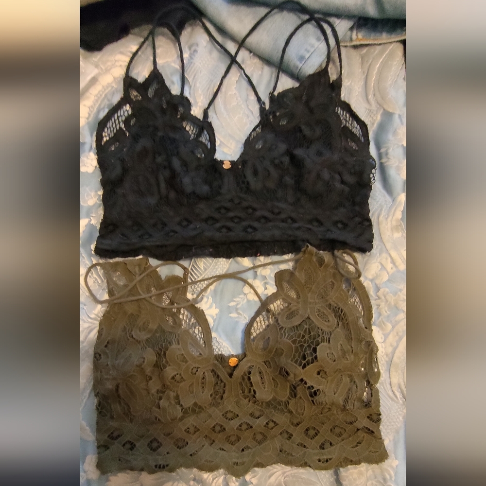 Lace Bralette Camisole Set in Black and Olive